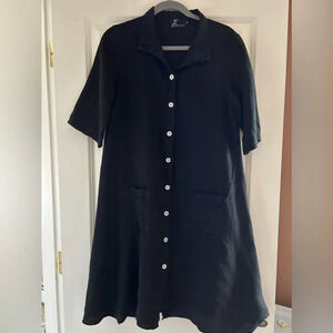 Fenini black linen shirt dress lagenlook